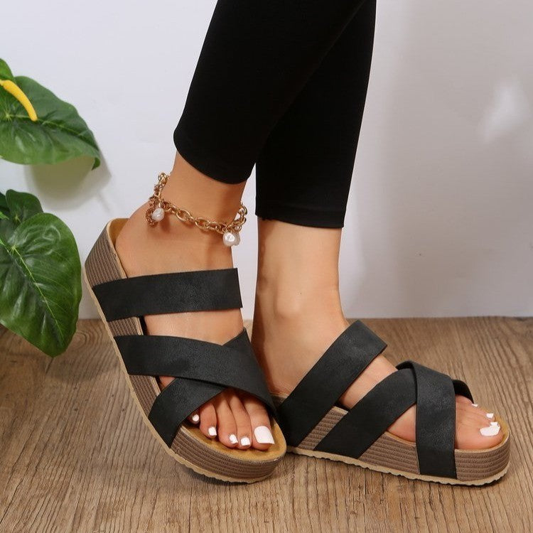 Sandales d'été plates à brides croisées tissées – Chaussures de plage femme