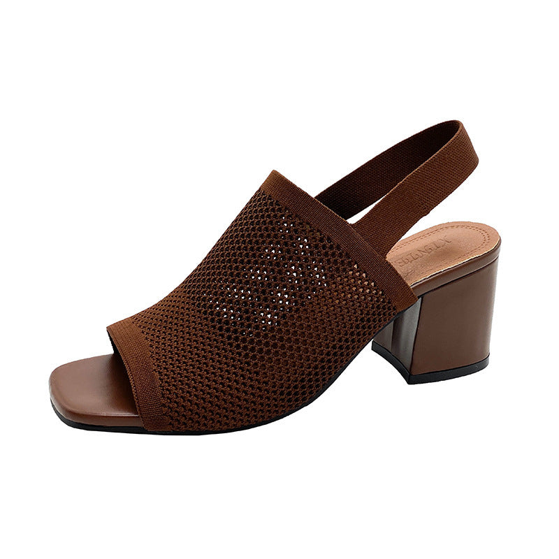 Sandales à Talons Épais Tissées – Style Européen et Américain pour Femme