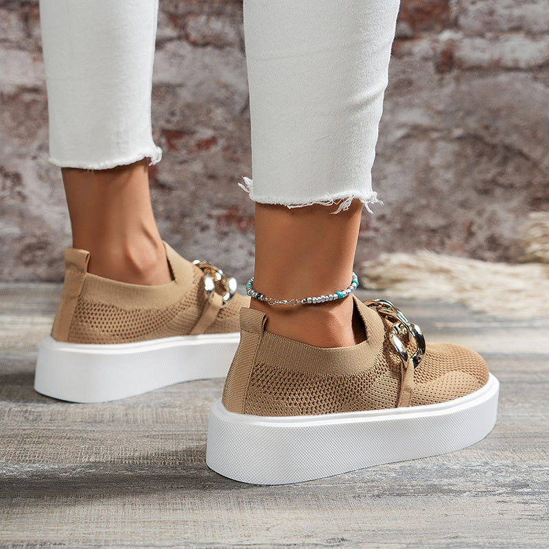 Chaussures Plates à Chaîne pour Femmes, Chaussures Respirantes en Maille