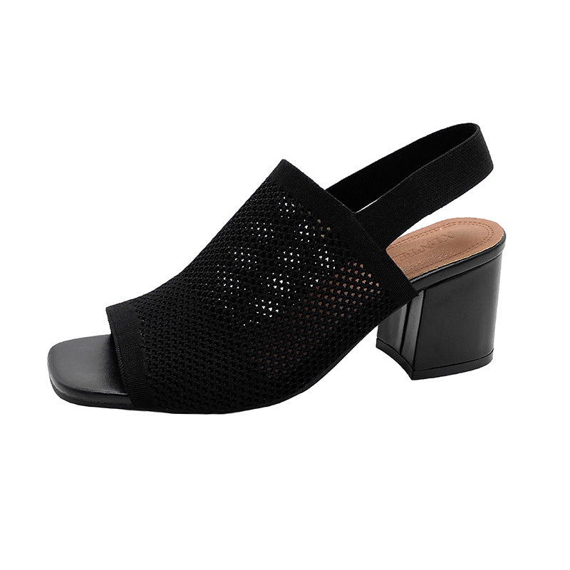 Sandales à Talons Épais Tissées – Style Européen et Américain pour Femme