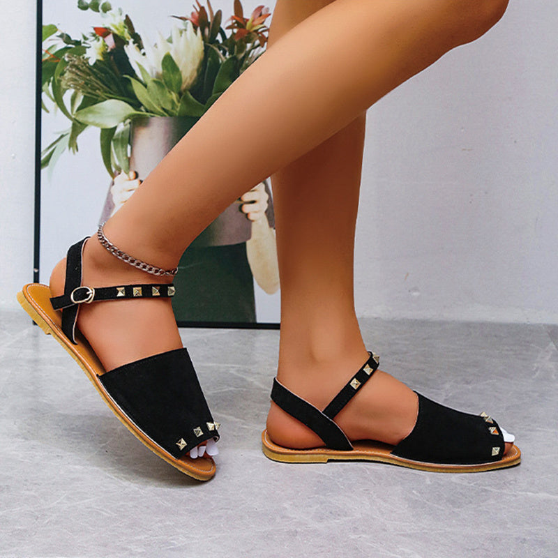 Sandales d'Été pour Femme – Style Ouvert avec Rivets et Semelle Plate