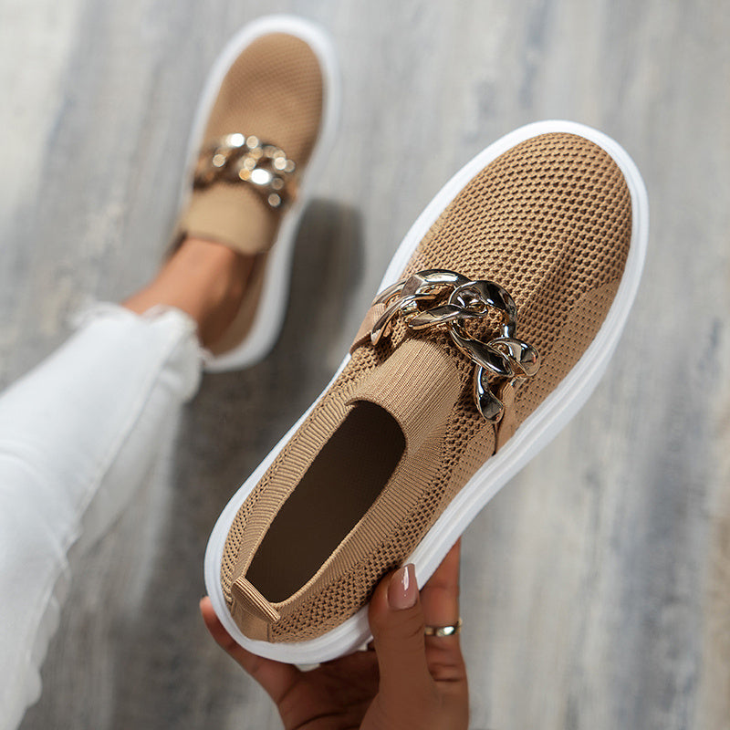 Chaussures Plates à Chaîne pour Femmes, Chaussures Respirantes en Maille