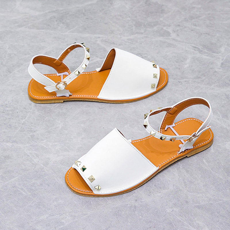 Sandales d'Été pour Femme – Style Ouvert avec Rivets et Semelle Plate