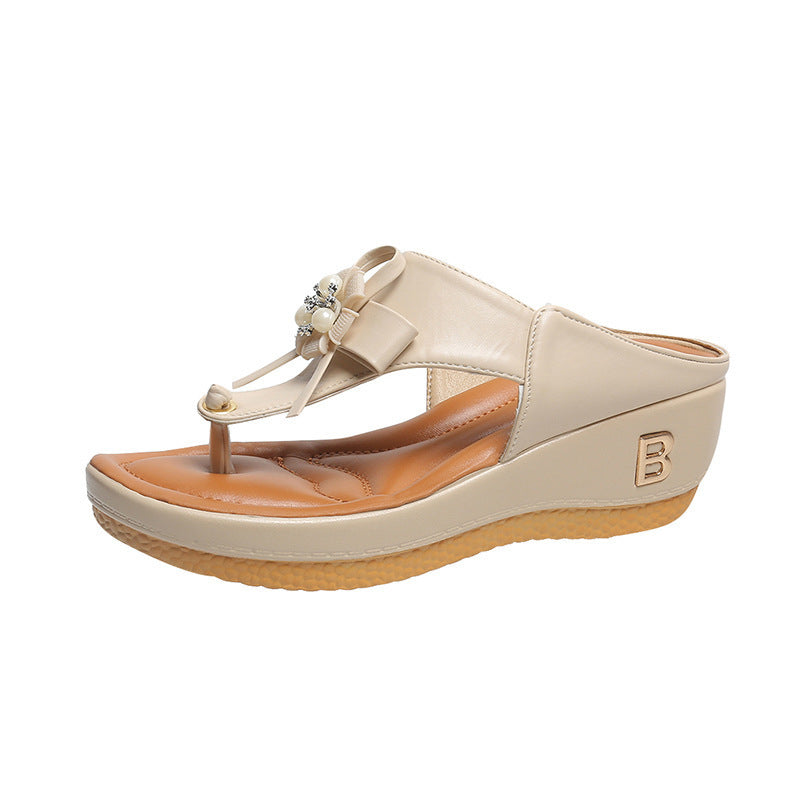 Sandales Fleur & Perle Femme – Élégance Estivale à Talon Compensé