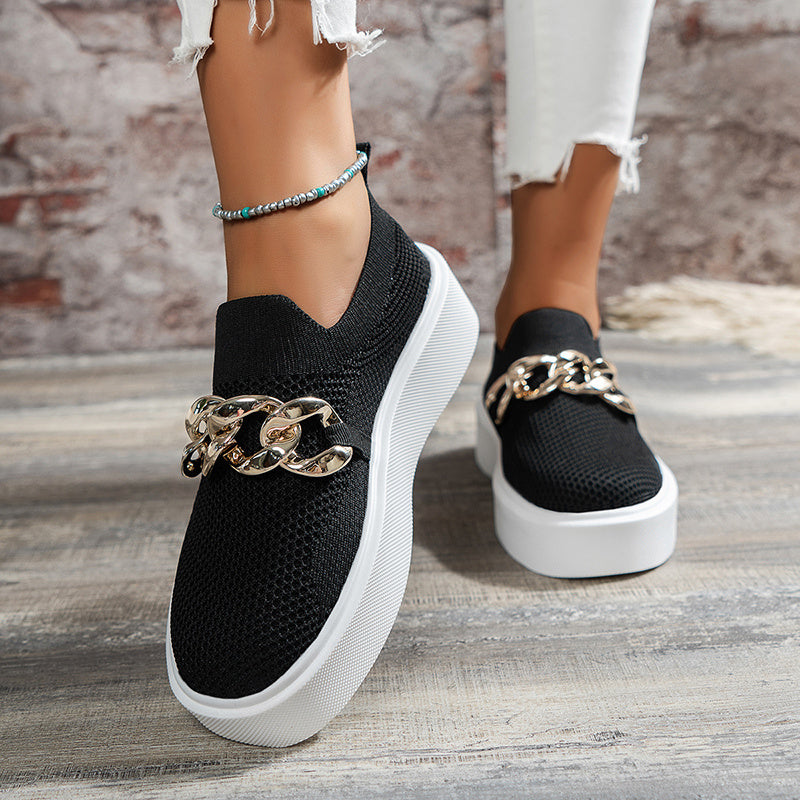 Chaussures Plates à Chaîne pour Femmes, Chaussures Respirantes en Maille