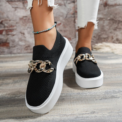 Chaussures Plates à Chaîne pour Femmes, Chaussures Respirantes en Maille
