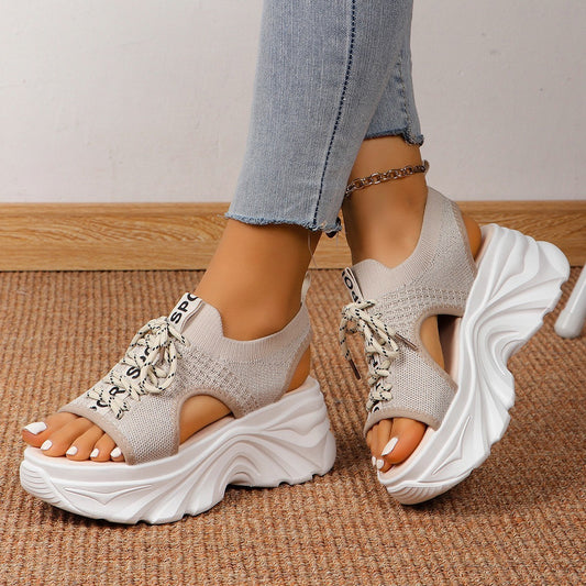 Sandales Femme Tendance à Talon Moyen en Maille Respirante