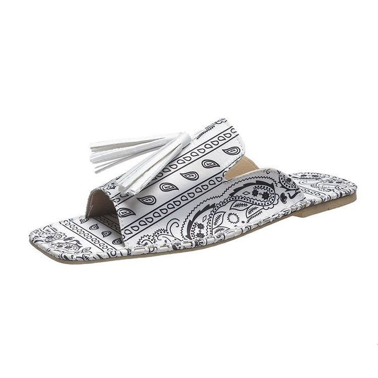 Sandales Plates Femme à Franges – Bout Carré et Design Bicolore