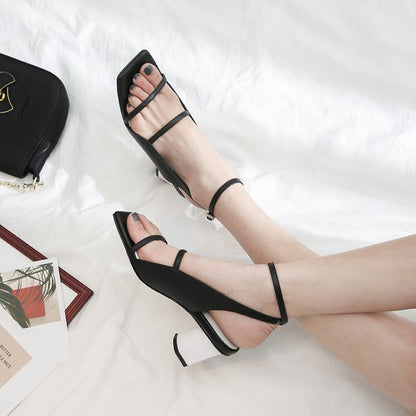 Sandales Femme Chic – Talon Sculpté & Bout Carré, Style Tendance Européen