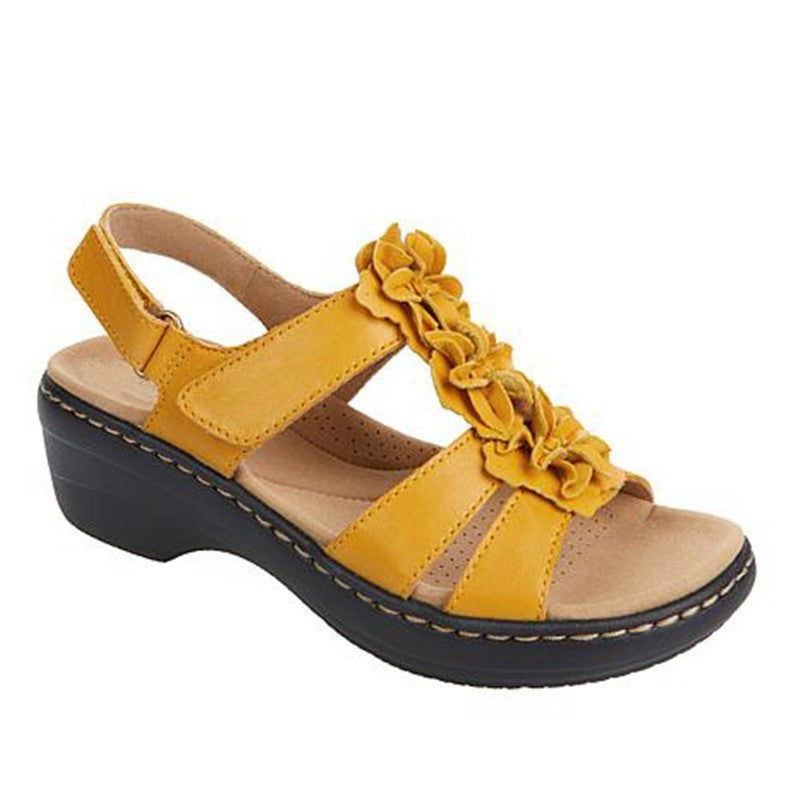Sandales Casual Fleurs à Bout Ouvert et Compensé Ajouré