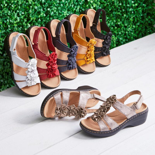 Sandales Casual Fleurs à Bout Ouvert et Compensé Ajouré