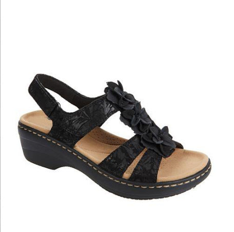 Sandales Casual Fleurs à Bout Ouvert et Compensé Ajouré