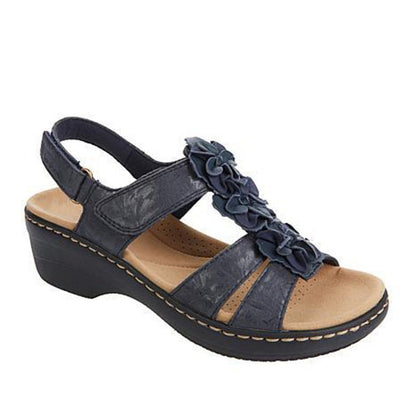 Sandales Casual Fleurs à Bout Ouvert et Compensé Ajouré