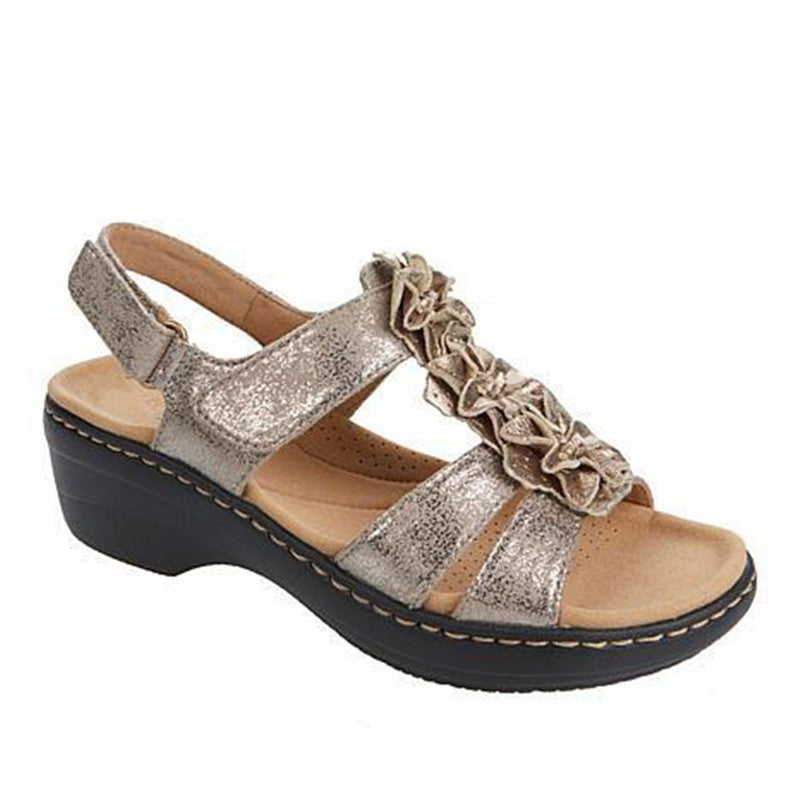 Sandales Casual Fleurs à Bout Ouvert et Compensé Ajouré