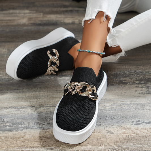 Chaussures Plates à Chaîne pour Femmes, Chaussures Respirantes en Maille
