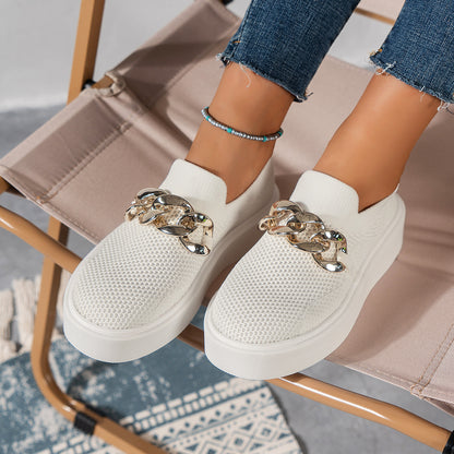 Chaussures Plates à Chaîne pour Femmes, Chaussures Respirantes en Maille