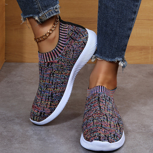 Baskets plates en chaussettes tricotées Stripe, idéales pour courir et marcher.