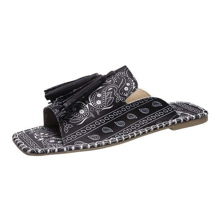 Sandales Plates Femme à Franges – Bout Carré et Design Bicolore