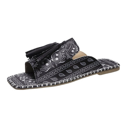Sandales Plates Femme à Franges – Bout Carré et Design Bicolore