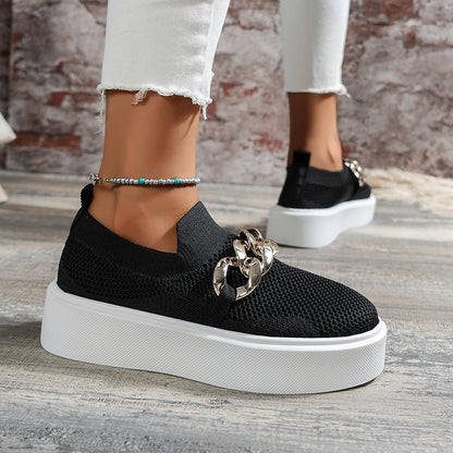 Chaussures Plates à Chaîne pour Femmes, Chaussures Respirantes en Maille