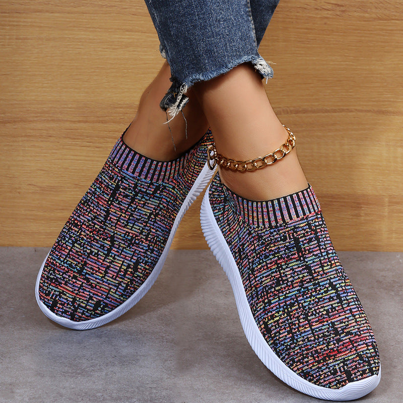 Baskets plates en chaussettes tricotées Stripe, idéales pour courir et marcher.