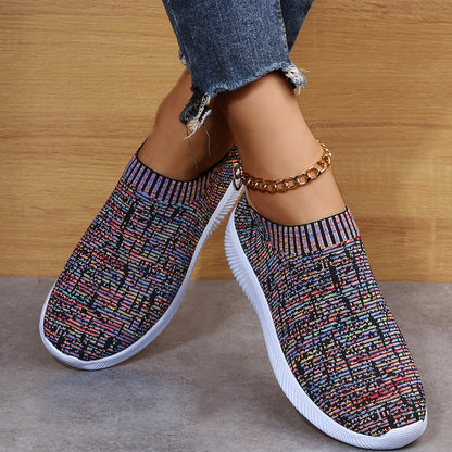 Baskets plates en chaussettes tricotées Stripe, idéales pour courir et marcher.