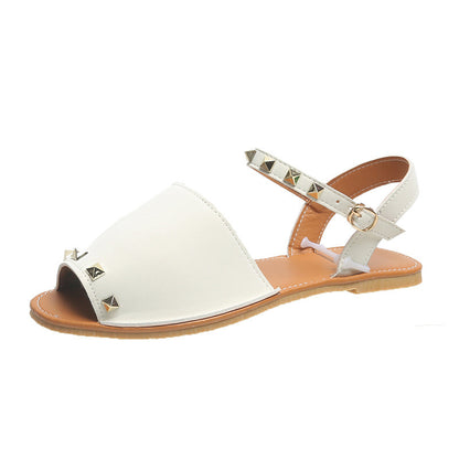 Sandales d'Été pour Femme – Style Ouvert avec Rivets et Semelle Plate
