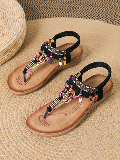 Sandales plates de style bohème ethnique avec pendentif – tongs