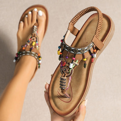 Sandales plates de style bohème ethnique avec pendentif – tongs