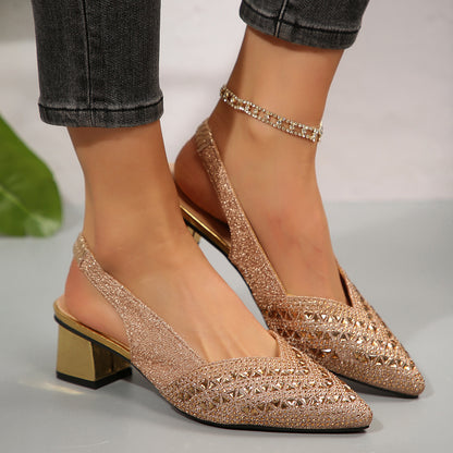 Chaussures Élargies Femme à Strass – Élégance & Confort à Petit Talon