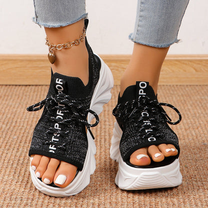 Sandales Femme Tendance à Talon Moyen en Maille Respirante