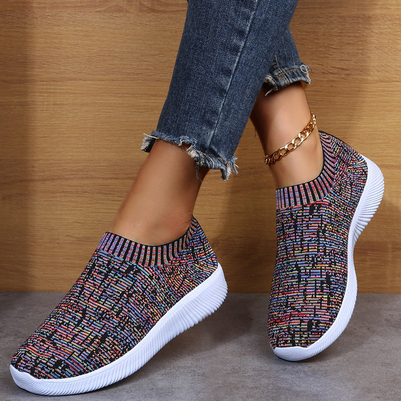 Baskets plates en chaussettes tricotées Stripe, idéales pour courir et marcher.
