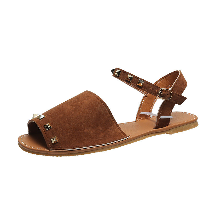 Sandales d'Été pour Femme – Style Ouvert avec Rivets et Semelle Plate