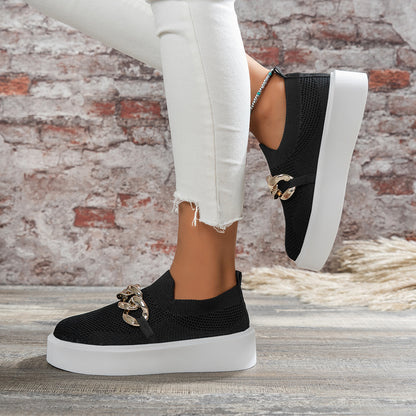 Chaussures Plates à Chaîne pour Femmes, Chaussures Respirantes en Maille