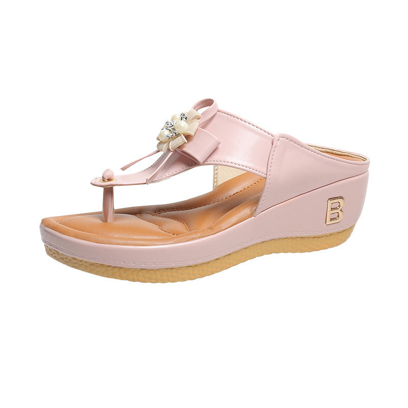 Sandales Fleur & Perle Femme – Élégance Estivale à Talon Compensé