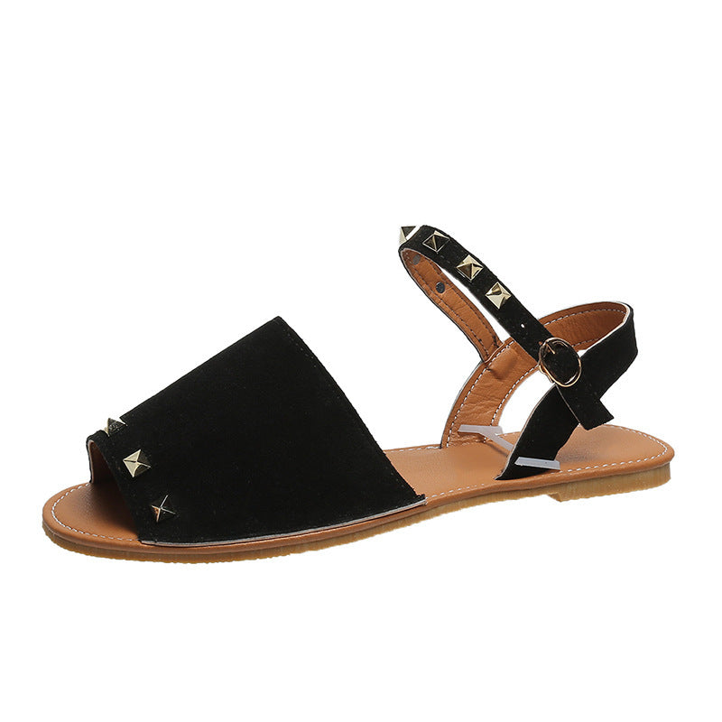 Sandales d'Été pour Femme – Style Ouvert avec Rivets et Semelle Plate
