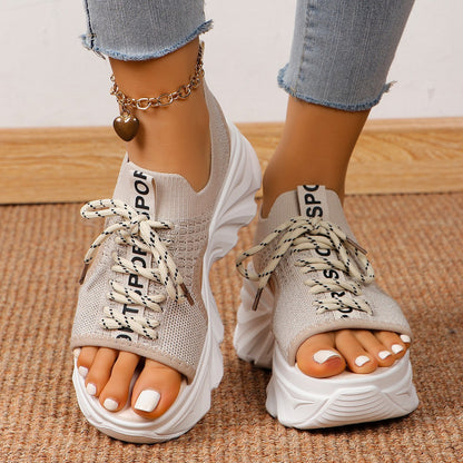 Sandales Femme Tendance à Talon Moyen en Maille Respirante